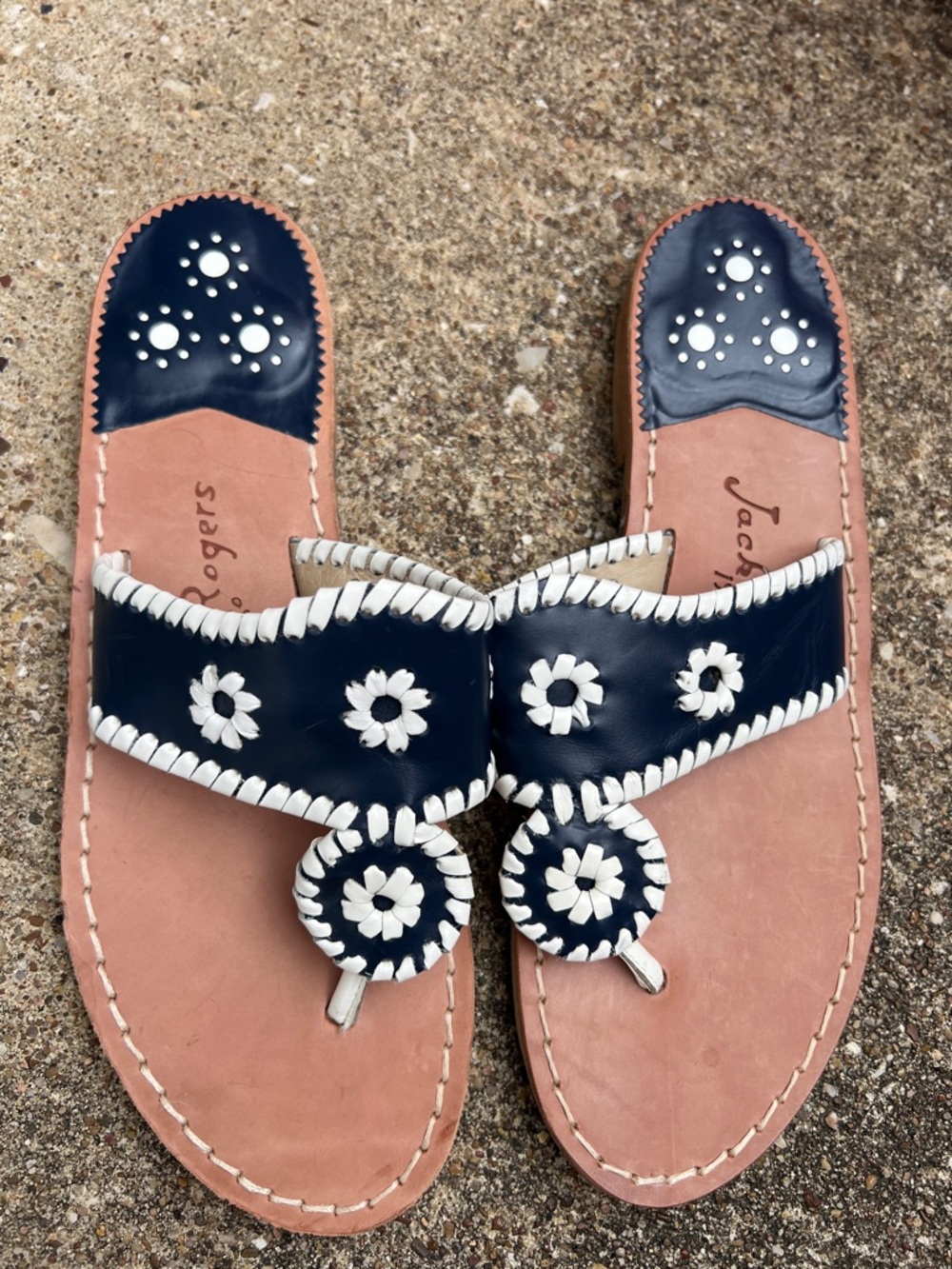 Jack Rogers Navy and White Leather Millie Sandals
